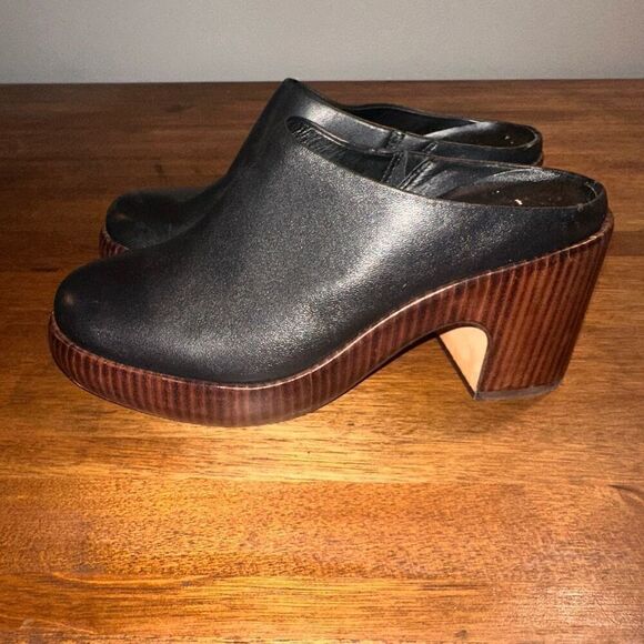 Vince Women's Black Navina Leather Platform Clog Mules Shoes - Picture 3 of 10